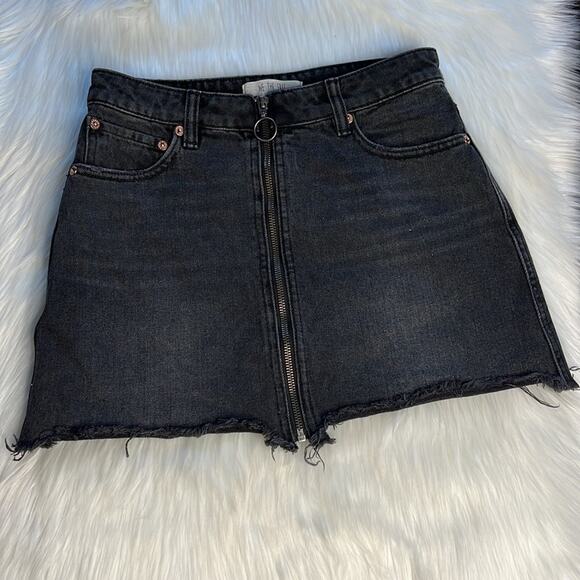Free People Black Denim Zip It Up Mini Skirt - Picture 2 of 7